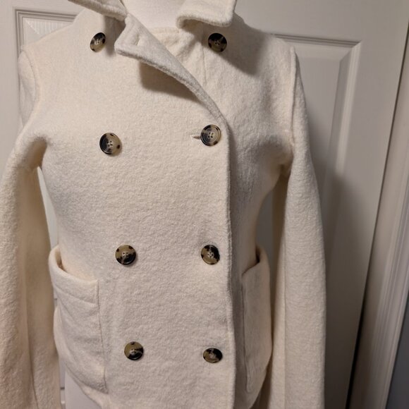 "J. CREW CREAM ITALIAN BOILED WOOL PEA COAT JACKET (SIZE 14)" - Picture 2 of 13
